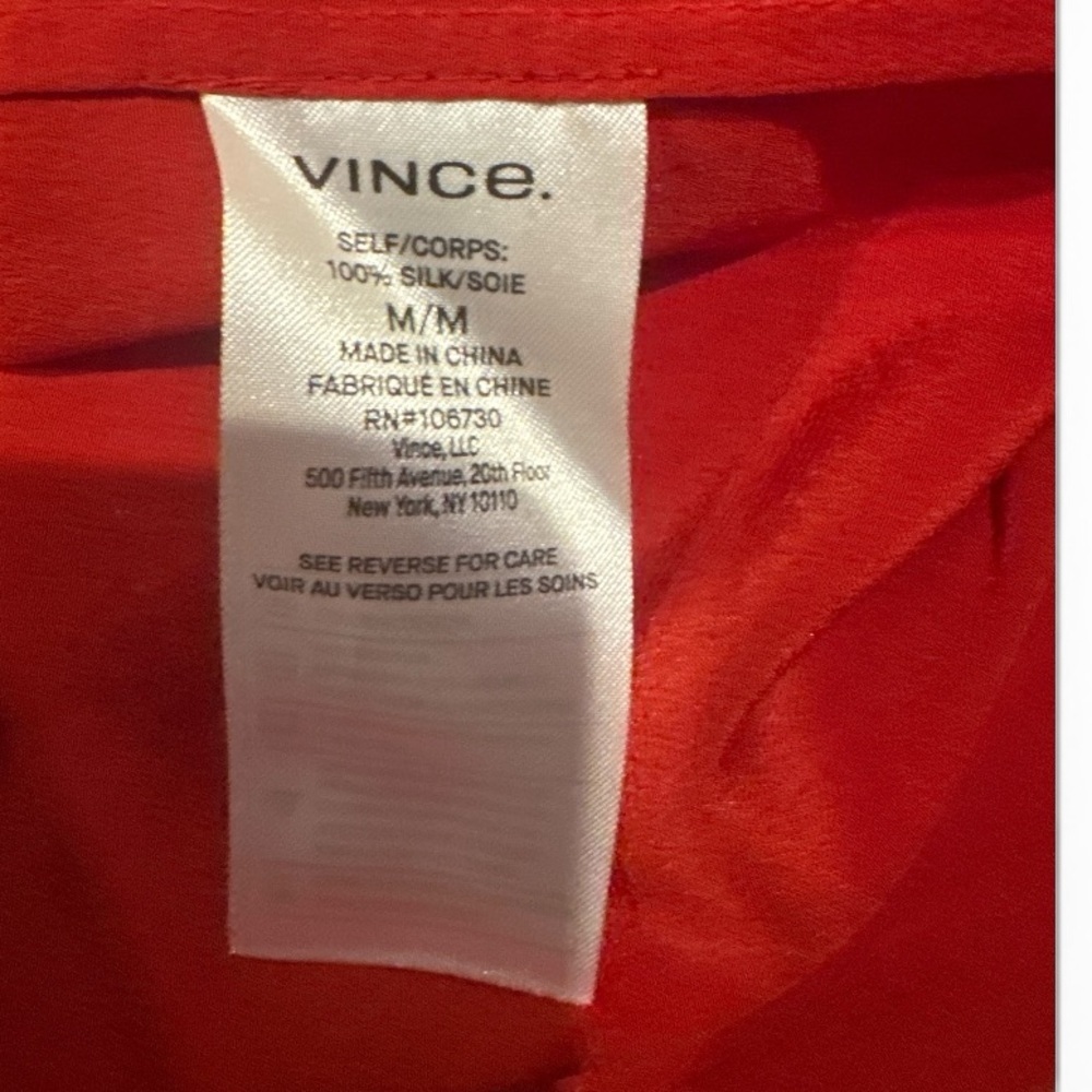 Vince Silk Band Collar Blouse Adobe Red Long Sleeve Minimalist Size M - Picture 10 of 12